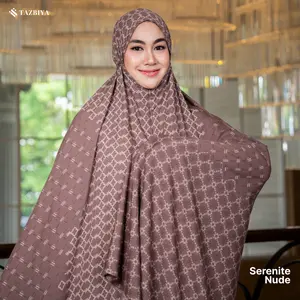 [Best Seller] Tazbiya Serenite – Mukena Rayon Premium Dewasa Motif Monogram, Adem, Elegant, 2in1 + Sajadah