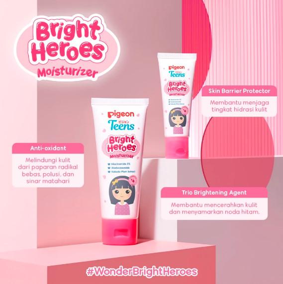 Pigeon Teens Bright Heroes Moisturizer 50 ml 20 ml | Perawatan Muka Wajah | Pelembab Wajah | Mencerahkan Kulit Muka Anak Remaja Niacinamide 1