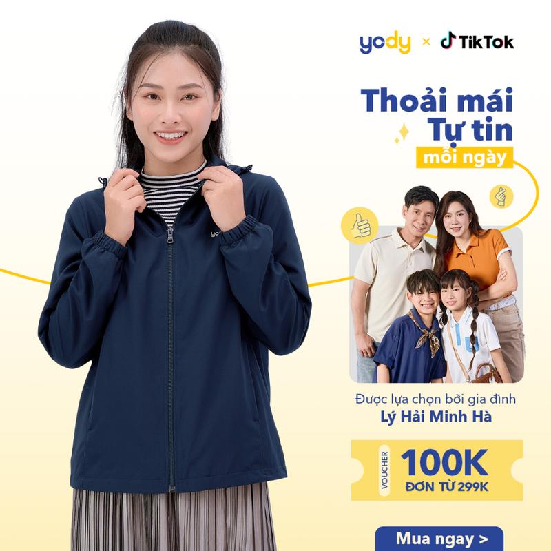YODY Áo Khoác Gió Nữ Trượt Nước Thông Minh Lót Lưới Mềm Nhẹ Thông Thoáng AKN5042