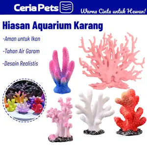 Hiasan Aquarium Karang Tiruan - Dekorasi Dasar Laut Realistis Hias Akkuarium Aman Ikan & Anti Lumut
