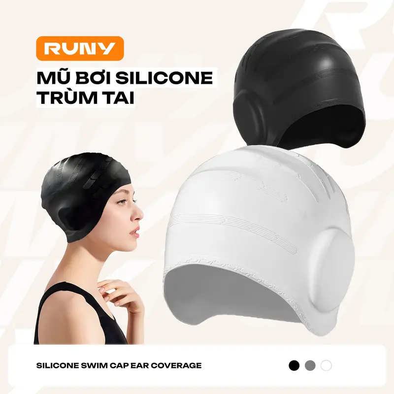Mũ Bơi Người Lớn Silicone Dùng Được Cho Nam Nữ Bịt Tai - Ngăn Nước - Chùm Búi Tóc - MB02 0