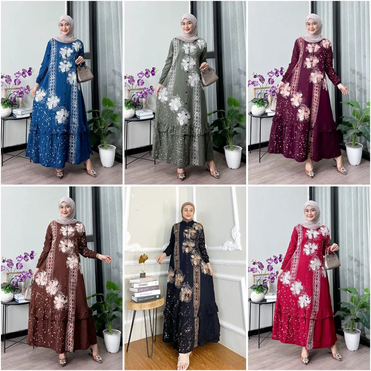 Naya Batik -  Gamis Twill Ori Motif Garis Cap Malaman Bukan Sablon Dress Muslim Wanita Motif Baladewa Hitam Lengan Karet Rempel Bawah Full Kancing Tali Samping Katun Rayon Putih