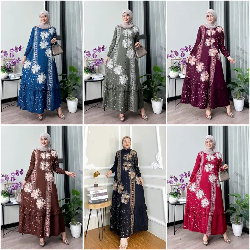 Naya Batik -  Gamis Twill Ori Motif Garis Cap Malaman Bukan Sablon Dress Muslim Wanita Motif Baladewa Hitam Lengan Karet Rempel Bawah Full Kancing Tali Samping Katun Rayon Putih 0