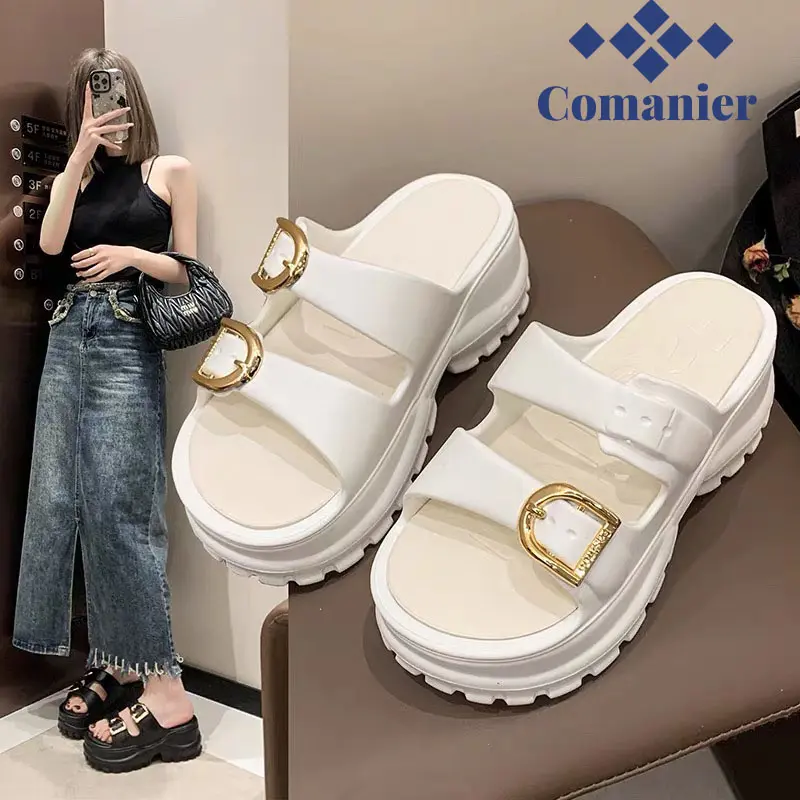 Comanier  EVA kokoh lentur Polos WanitaKekinian ringan empuk gasper sandal Sandal wanita wedges