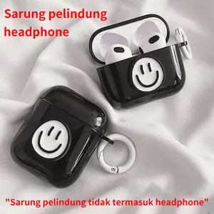 【COD】Terbaru Wireless Headset Case Protection Charging Box Airpods 1/2 / pro Funny Black Smiley Face Pattern