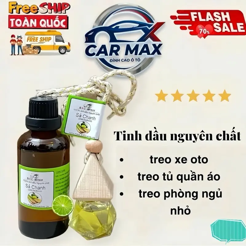 Tinh dầu treo xe oto chanh sả , hương dứa , hương quế 50ml thanh lọc không khí , khử mùi hôi ( combo gồm 1 lọ 50ml và 1 treo xe ) Dầu Thơm Phòng Dầu Thơm