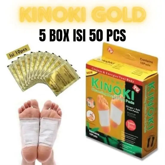 PROMO Paket 5 Box isi 50 PCS Kinoki Gold Detox Foot Pads Koyo Penyerap Racun Dalam Tubuh Secara Alami
