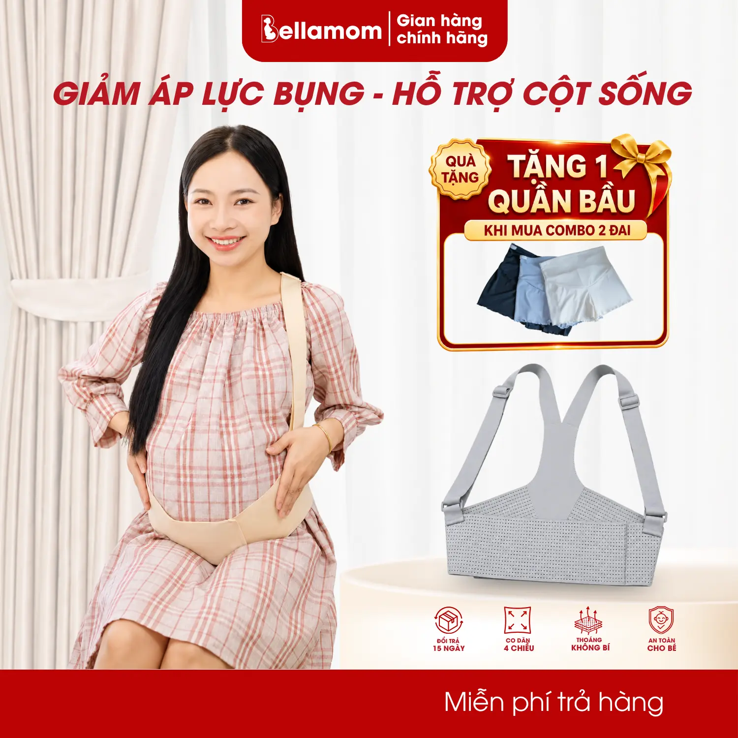 Đai nâng đỡ bụng bầu giảm đau mỏi lưng, co dãn 4 chiều thoáng khí, giảm rạn da và phù nề chân - bellamom Vietnam Vừa vặn Supporting Belts
