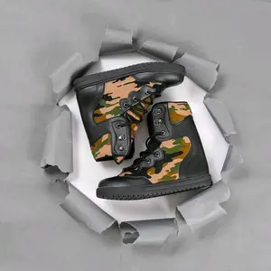 Sepatu Boots Anak Casual Hitam Komb Sintetis Loreng dengan Desain Camouflage untuk Gaya Anak