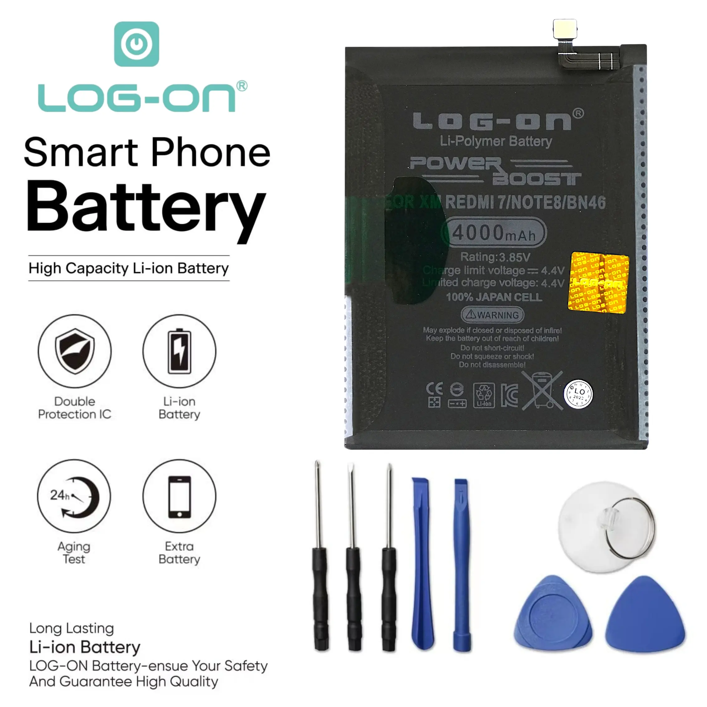 Baterai Log On BN46 Untuk Xiaomi Redmi Note 8 BN-46 Power Boost Battery Batre - 1 Tahun Garansi
