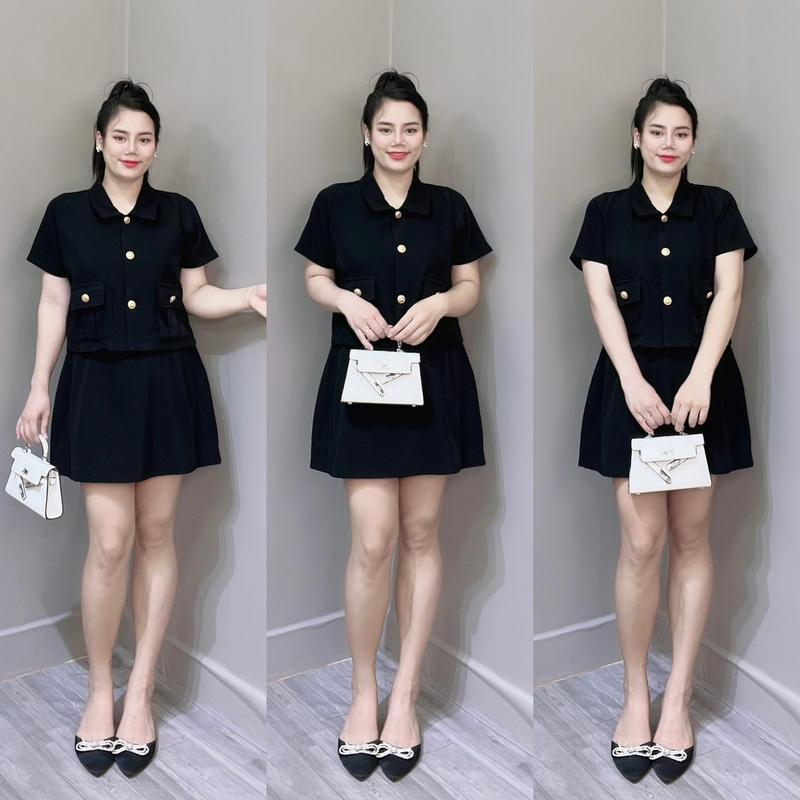 (Bigsize 55-95kg) Set Áo Nắp Túi Hộp Nữ Thiết Kế Áo Croptop Kèm Chân Váy Shop Ngọc Bigsize Uy Tín