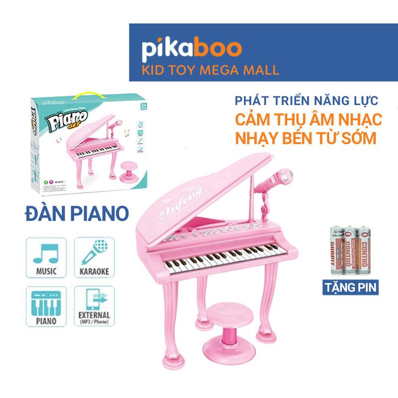 Đàn Piano cho bé màu hồng cao cấp Pikaboo cỡ to đại có ghế ngồi kèm micro chuẩn âm thanh