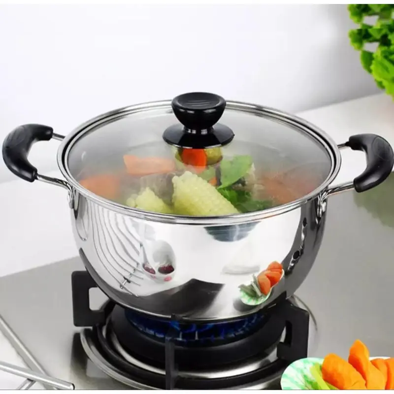 TEXANIA Panci Kuah / Sup Stainless Steel 20 dan 22 cm Dengan Tutup Kaca dan Kuping Anti Panas 0