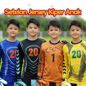 Setelan Kiper Anak Bahan Hyget untuk Olahraga Outdoor Sepakbola dan Futsal Sport Baju dengan Busa di Dada dan Siku untuk Kenyamanan Optimal