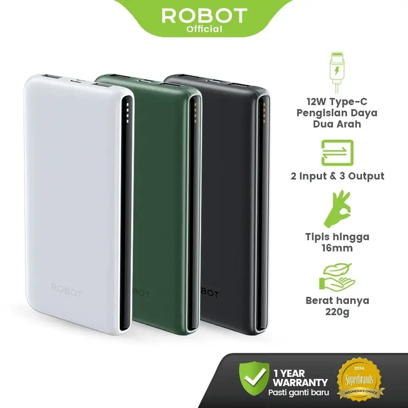 [EKSLUSIF FOLAGO] ROBOT PowerBank RT180S 10000mAh Dual Input Output Slim Original Garansi 1 Tahun - 2 Input & 3 Output - Bisa COD