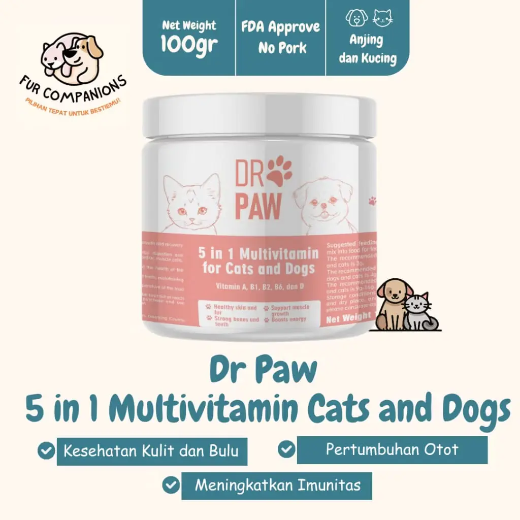 DR PAW - Multivitamin Anabul 5 in 1 Penggemuk kesehatan bulu dan kulit Untuk Kucing dan Anjing