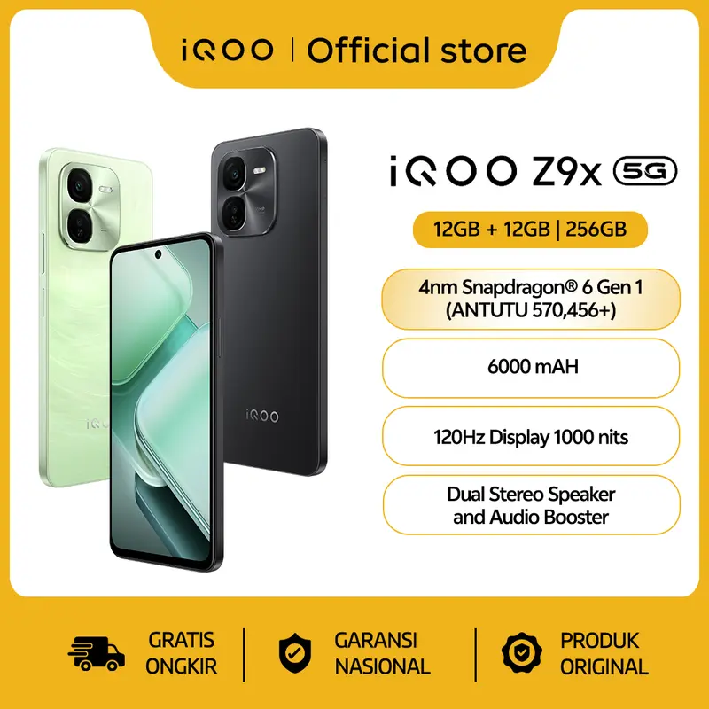 vivo iQOO Z9x (12/256) Snapdragon 6 Gen 1 4nm (ANTUTU 570,456+), 6000 mAH, 1000 nits 120hz eye-care display, Dual Stereo Speaker] 2