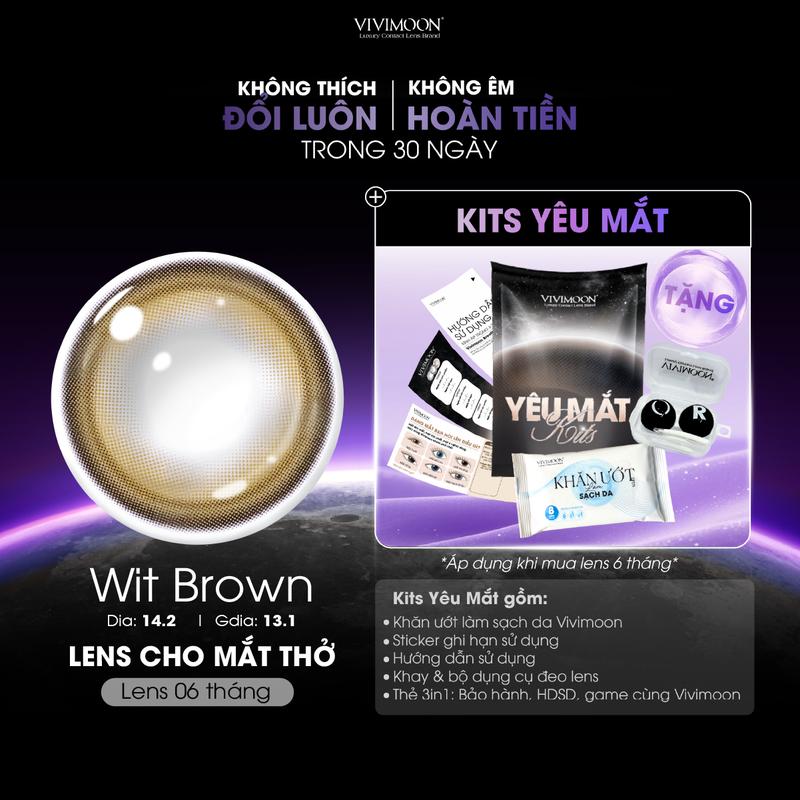    6 MONTHS   Kính áp tròng lens cận màu nâu rêu tự nhiên Wit Brown VIVIMOON cho mắt thở chất liệu Silicone Hydrogel đeo êm mềm HSD 6 tháng  Giá 01 đôi  