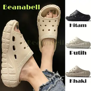 Beanabell 2025 Classic Bae Clog Sandal Wanita Platform Chain Embellished Tinggi 7-8cm Desain Unik Holes Sol Tebal Nyaman untuk OOTD