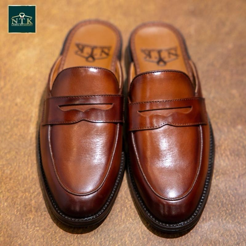 Sục nam penny màu nâu bò chất liệu da bò nhập khẩu bảo hành 24 tháng đế gỗ phíp cao cấp DéP Đồng Cao Su