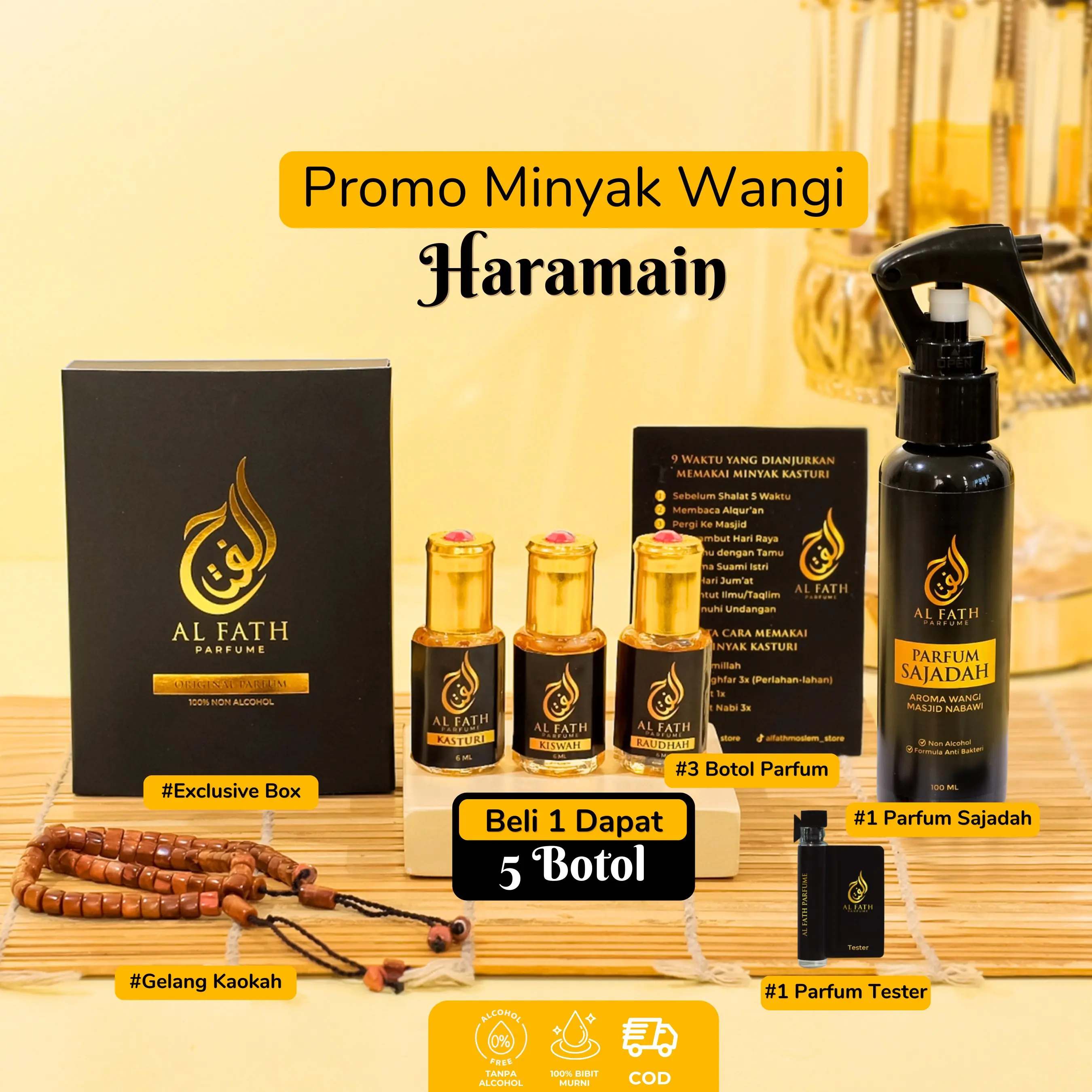 Paket Spesial Parfum Madinah Minyak Wangi Haramain Original Minyak Wangi Kiswah Raudhoh Kasturi Non Alkohol - Alfath Parfum