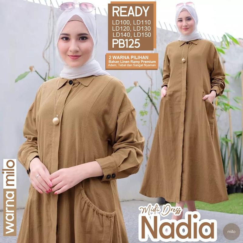 Nadia Gamis Dress Polos Wanita Muslim Korean Style Lengan Panjang Full Kancing sampai bawah busui wudhu friendly Adem nyaman Ukuran Lengkap untuk BB 40kg sampai 120kg Ready Size LD100, LD110, LD120, LD130, LD140, LD150 0
