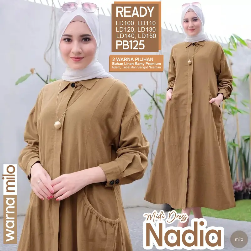 Nadia Gamis Dress Polos Wanita Muslim Korean Style Lengan Panjang Full Kancing sampai bawah busui wudhu friendly Adem nyaman Ukuran Lengkap untuk BB 40kg sampai 120kg Ready Size LD100, LD110, LD120, LD130, LD140, LD150 0