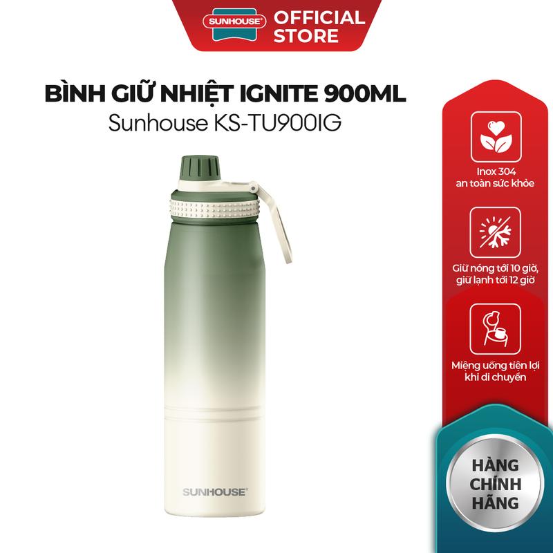 Bình giữ nhiệt Ignite 900ml Sunhouse KS-TU900IG KS-TU900IP - Inox 304 an toàn - Giữ nhiệt 8-10h - Miệng uống linh hoạt