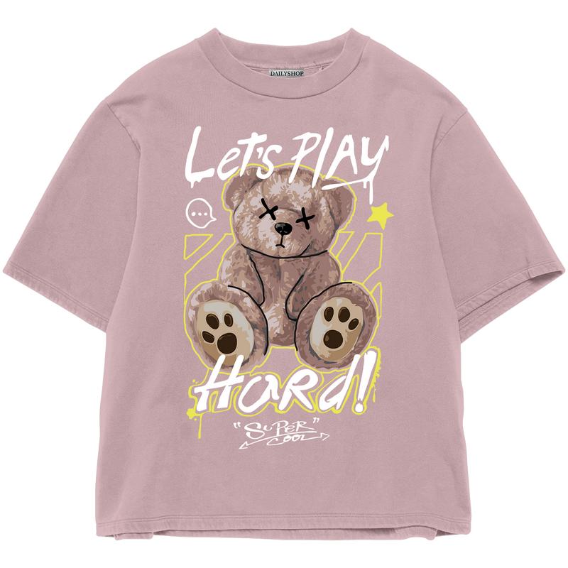 Product Introduction of Kaos Wanita Pria Bahan Katun Teddy Bear Lets Play Beruang Lengan Pendek combed baju T-shirt Dewasa Top atasan Distro Unisex Tebal Merah 48