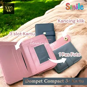 Dompet Compact 3s Smile Kartu Wanita Kulit Sintetis - Lewist Cewek Uang