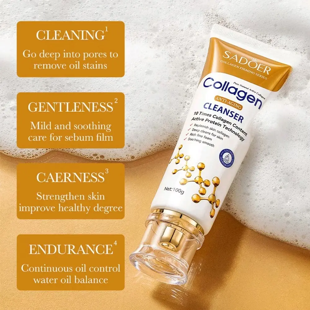 {BPOM} Sabun Cuci Muka Glowing Sadoer Collagen Cleanser Korea Facial Wash Anti Penuaan Dini Dan Melembabkan Kulit Wajah Pencuci Mencerahkan