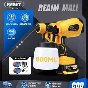 REAIM Spray Gun Cat Semprot 800ML Cordless Baterai Sprayer Semprot Botol Portable Untuk Pengecatan Tembok Kayu Logam Cepat dan Rata Hasil Halus Kualitas Profesional Garansi 5 Tahun