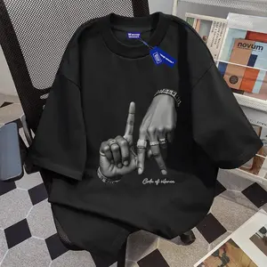 sikap pencetakan Gaya Amerika Hip-hop baju atasan wanita terbaru kaos pria oversize couple t shirt vintage