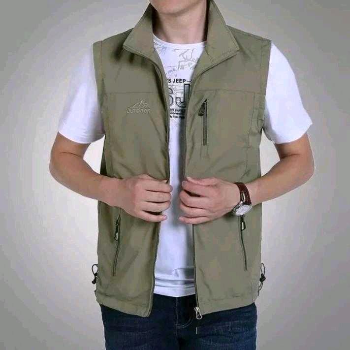 Rompi vest outdoor pria, bahan katun, rompi outdoor terbaru, rompi casual pria dan wanita Hitam Abu Formal 8