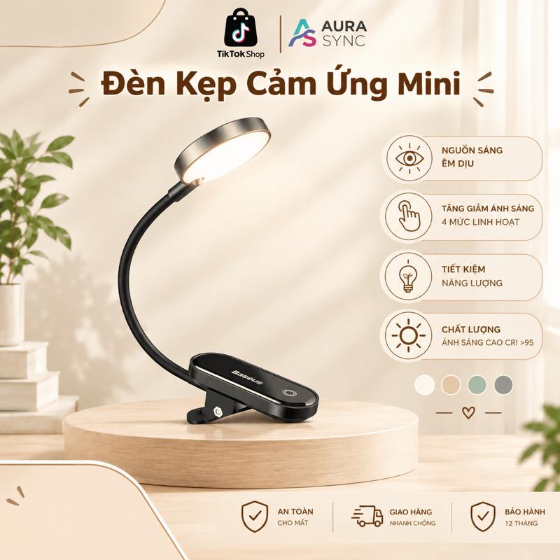 Đèn Đọc Sách Mini Kẹp Bàn 3 Chế Độ Ánh Sáng, Dùng Học Tập, Làm Việc Aura Sync AS08