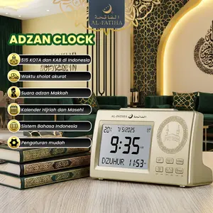 AL-FATIHA Jam Adzan Otomatis Digital FAJ-106BW/GW dengan Jadwal Sholat 5 Waktu Akurat Layar Lebar Hitam Putih Dukungan Multi Bahasa Kalender Hijriyah & Masehi