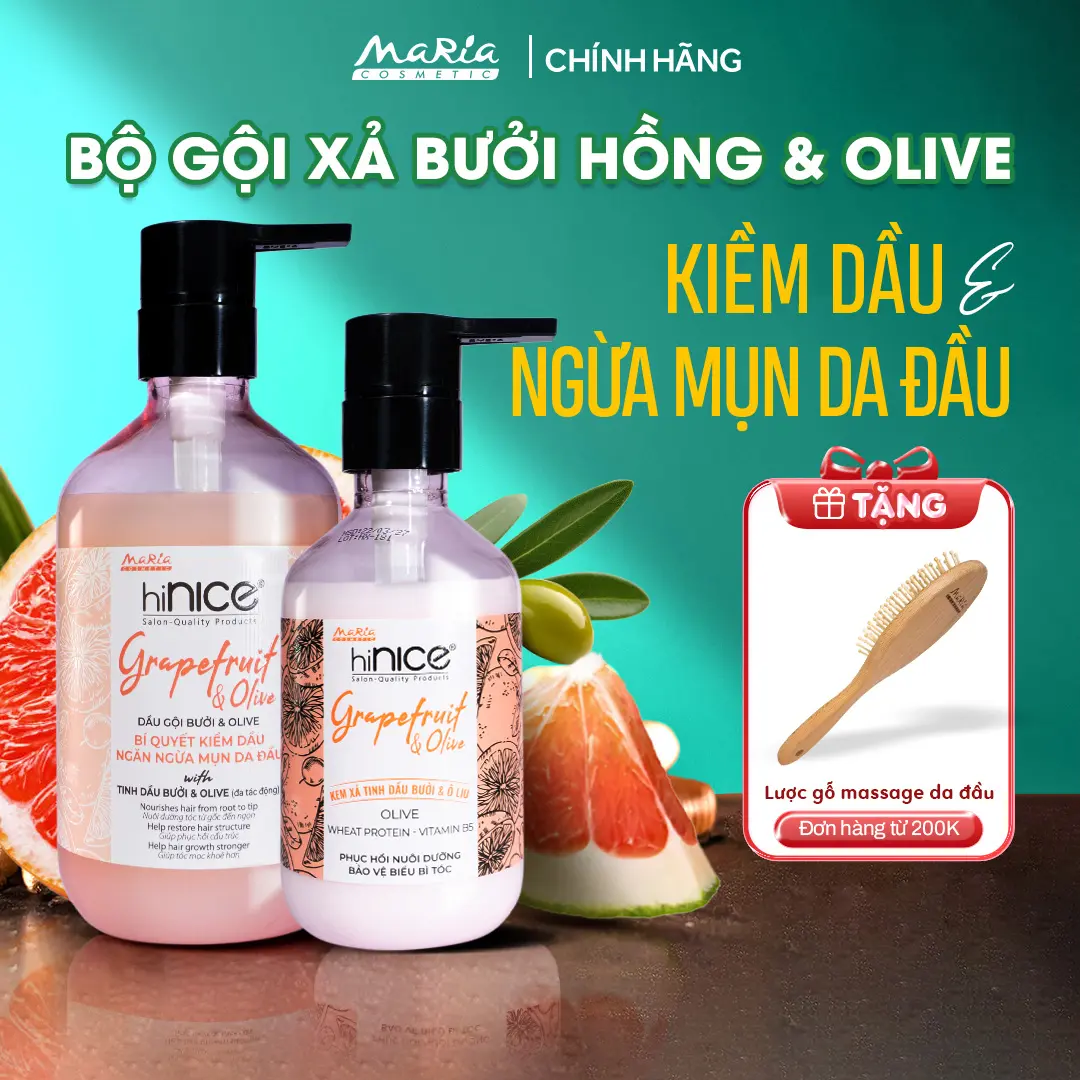Bộ Dầu Gội Kem Xả Tinh Dầu Bưởi Hồng Olive hiNICE Grapefruit & Olive Shampoo Hỗ Trợ Giảm Mụn Da Đầu