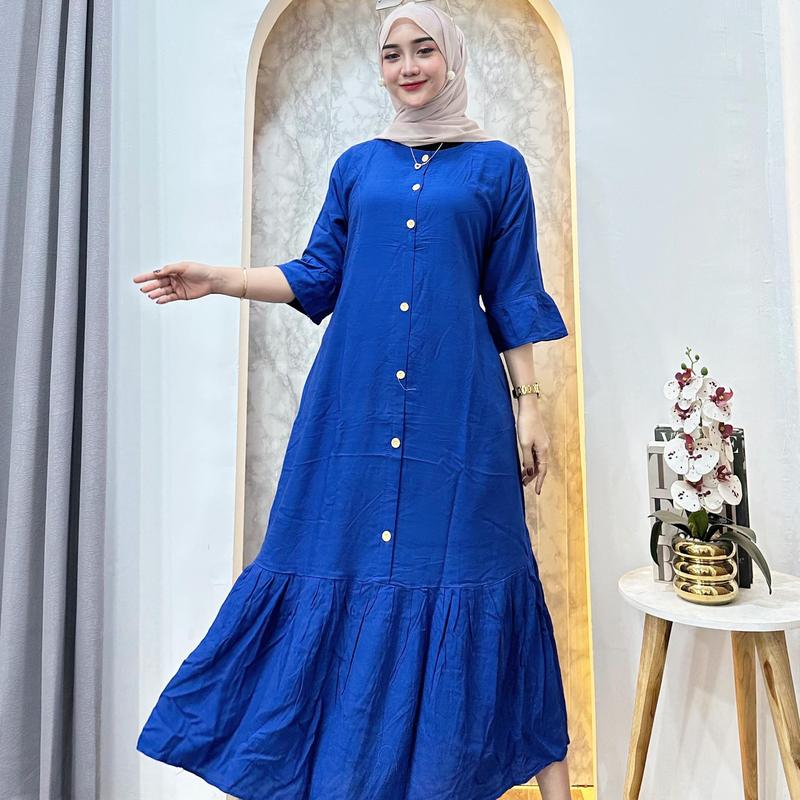 DASTER DRESS WANITA | Daster Wanita Polos Lengan 3/4 Rayon Premium Adem Nyaman Jatuh LD 110cm Busui Kancing Bumil Rampel Bawah Santai 2