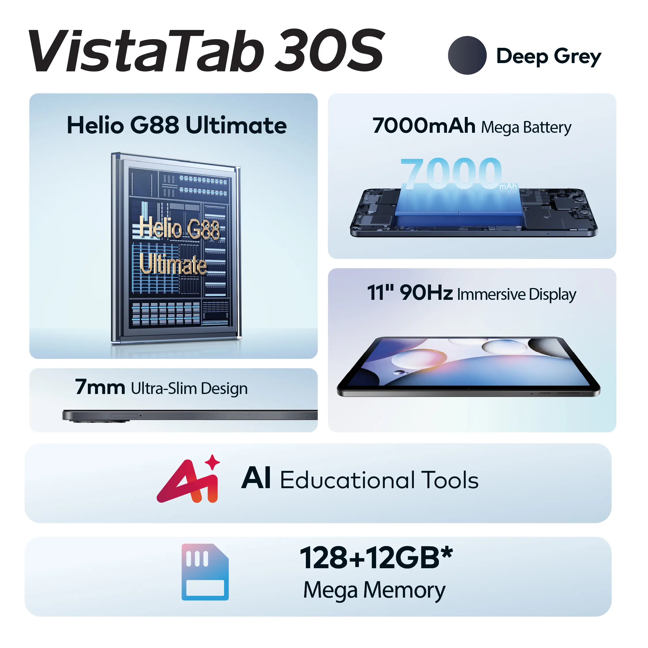 Official itel VistaTab 30S 4+128GB Tablet / Pad - Baterai 7000mAh | Super Tipis 7mm | Layar 11” | Helio G88