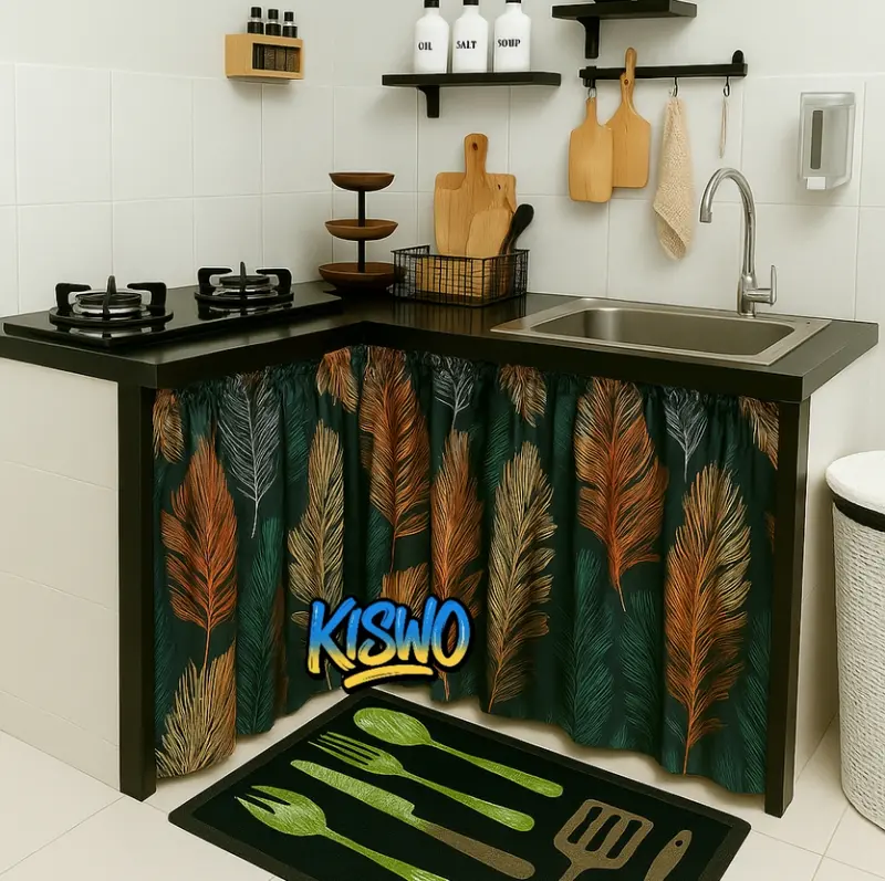 Gorden Hordeng Kolong Dapur Meja Katun Lebar 100 cm x Tinggi 70 cm Bonus Tali - Curtain Kain A001 6