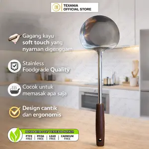 [EXCLUSIVE RICKY HALIM] TEXANIA Spatula Stainless - Spatula Jamur - Spatula Koki Gagang Kayu Soft Touch Foodgrade - Kitchenware