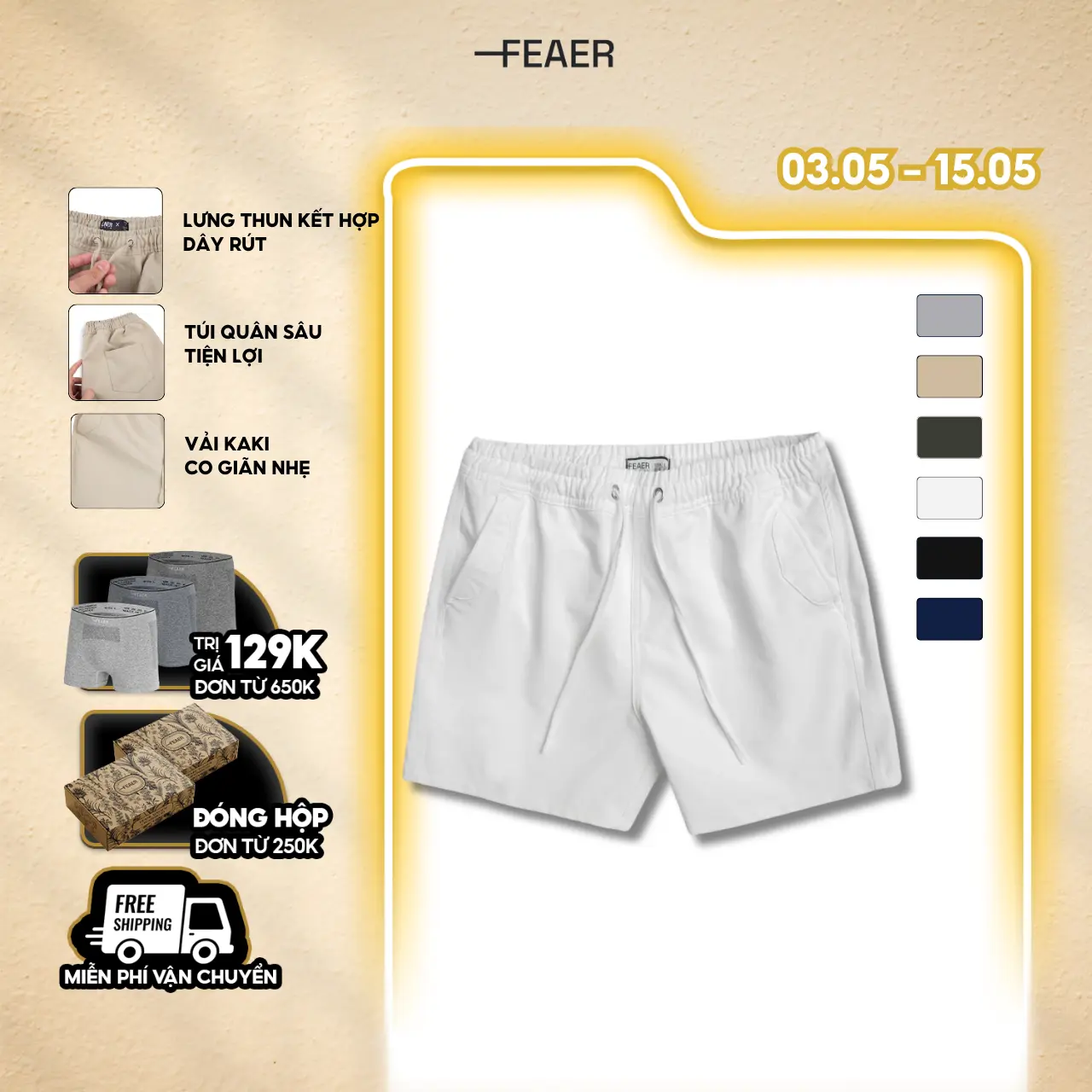 Quần Short Nam Vải Kaki  Có Túi , Dây Rút Đa Năng ,Cao Cấp, Trẻ Trung - FEAER DENIM