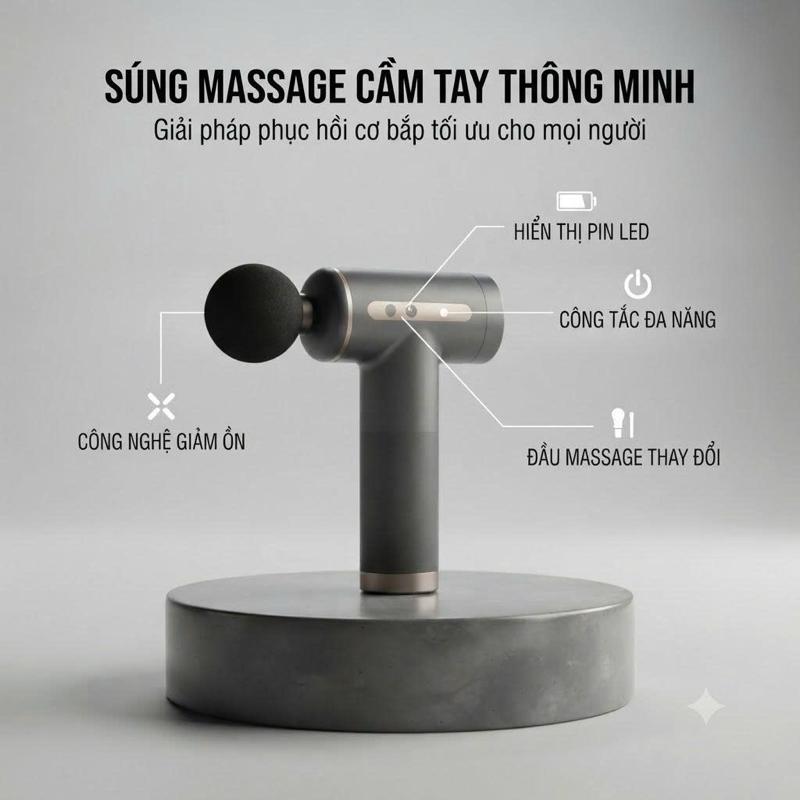 Súng Massage Cầm Tay Thông Minh với Công Nghệ Giảm Ồn và Đầu Massage Thay Đổi cho Mọi Người