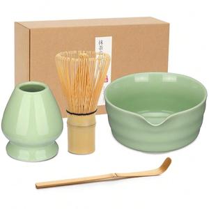 Set de Herramientas para Preparar Té Matcha, 1 Caja con Tazón de Matcha, Batidor de Bambú, Colador de Té, Cuchara, Tamiz y Soporte para Batidor, Herramientas de Té para la Cocina en Casa