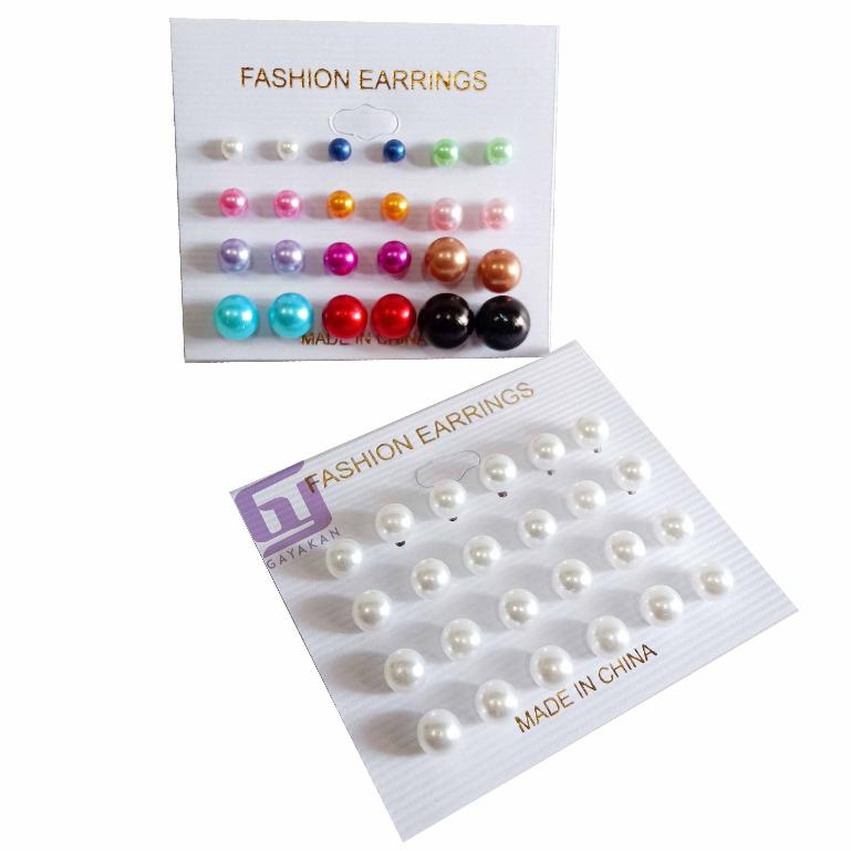 Isi 24 Pcs (12 Pasang) Anting Tusuk Besi Mote Lada Putih Multiwarna Multisize 1