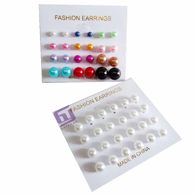Isi 24 Pcs (12 Pasang) Anting Tusuk Besi Mote Lada Putih Multiwarna Multisize 1