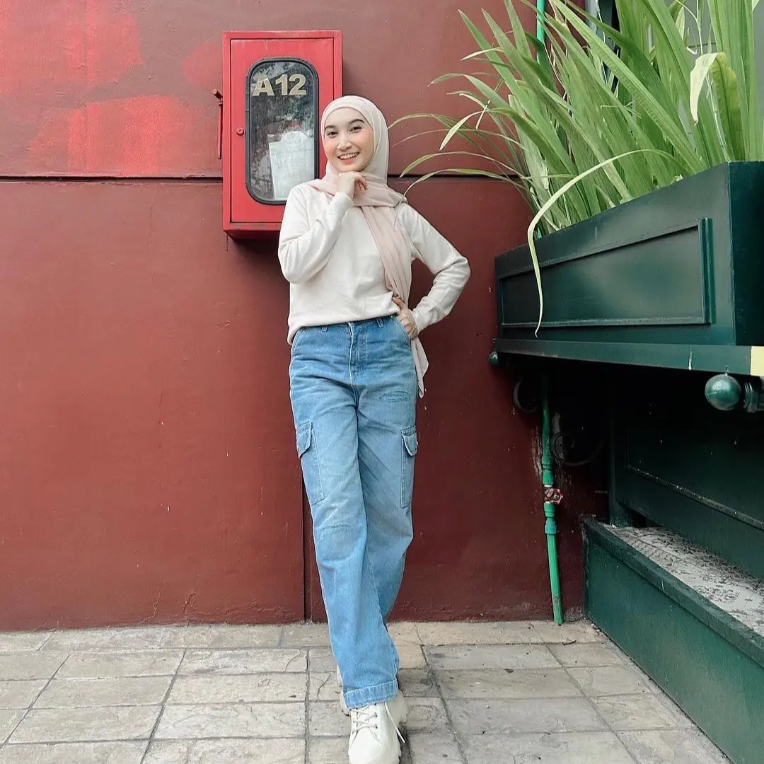 Celana Cargo Jeans Highwaist Wanita Loose Pants Panjang Hitam Cewek