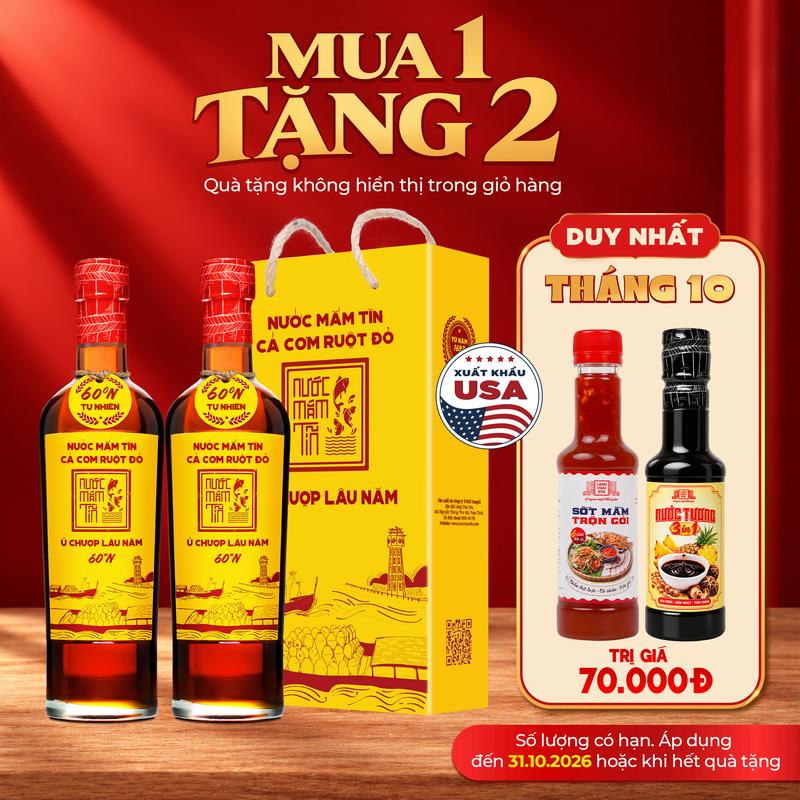 Combo 2 Chai Nước Mắm Tĩn Cá Cơm Ruột Đỏ Độ Đạm 60N Chai Thuỷ Tinh 500ml Nước Mắm Truyền Thống Nước Sốt Gia Vị