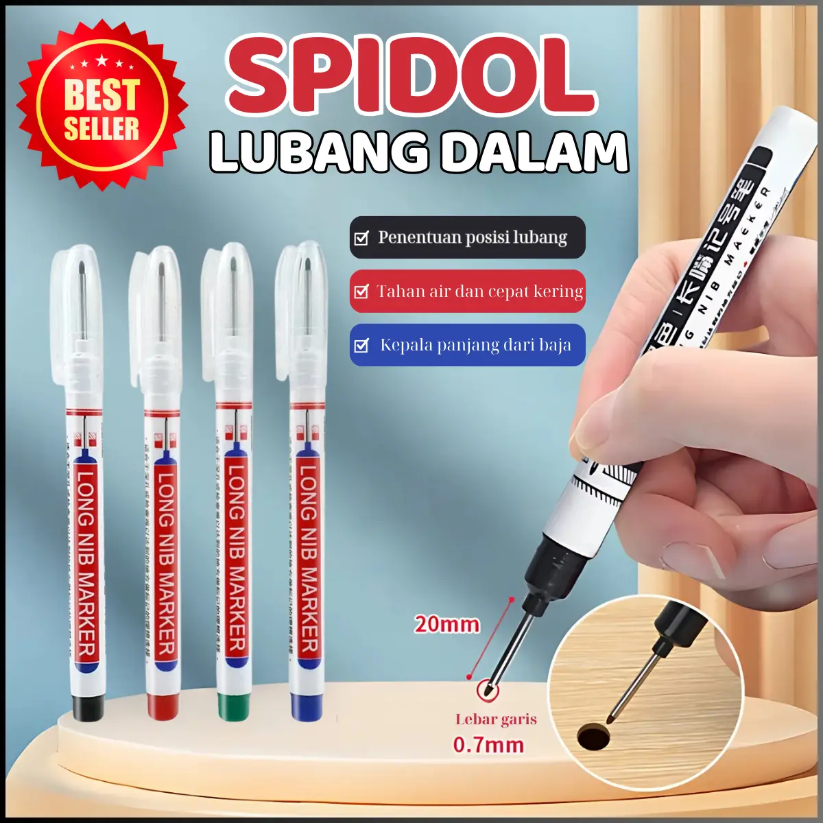 [4 PSC] Spidol Minyak Ujung Panjang 20mm Cepat Kering dan Tidak Luntur untuk Tanda Presisi