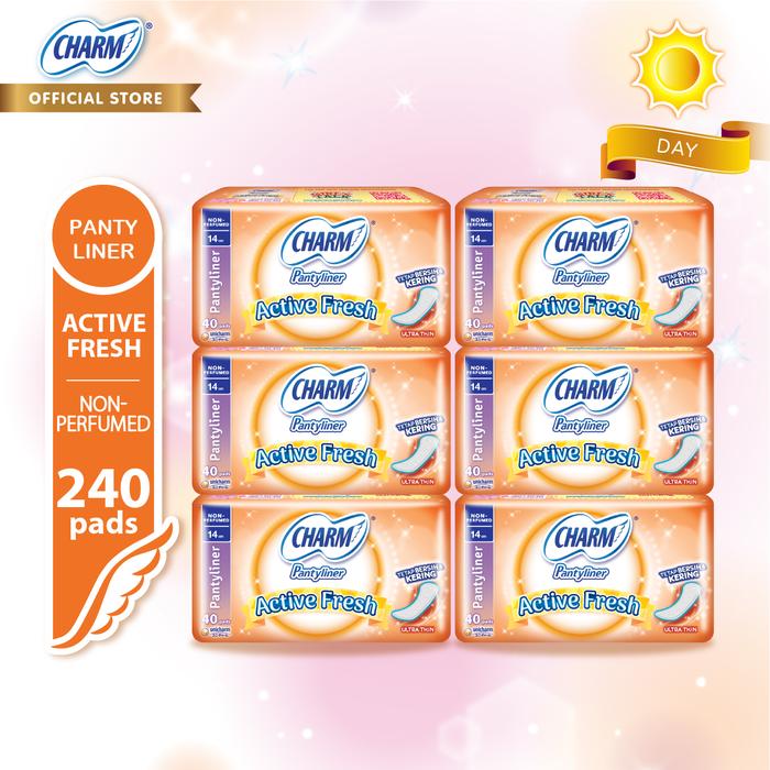 Gambar Charm Pantyliner Active Fresh Non Perfumed 40 Pads - 6 Pcs dari Charm Official Kab. Tangerang Tokopedia